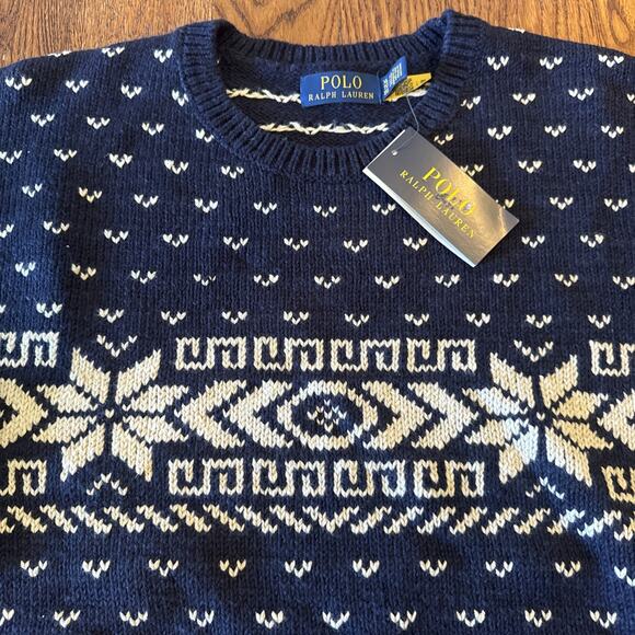 NEW Polo Ralph Lauren Snowflake Cotton Cashmere Sweater Mens XL Christmas Ski - Picture 2 of 9